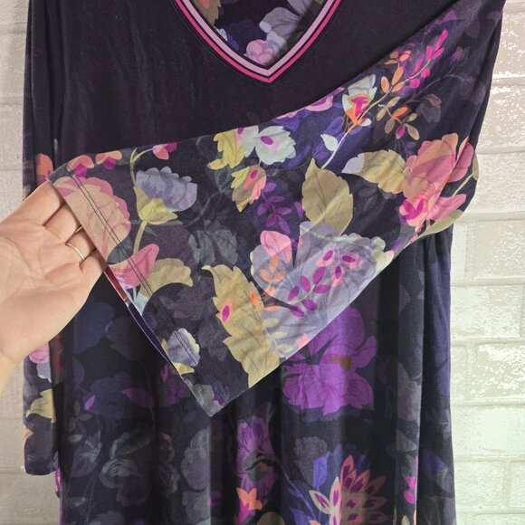 Johnny Was Long Floral Dress Janie Kimono Sleeve Tee Dress Purple Large - Picture 8 of 13